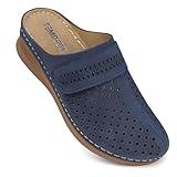 TEMOFON Clogs for Women Mules Shoes: Slip on Leather Closed Toe Sandals Comfortable Arch Support Wedge Shoes Blue Size 7