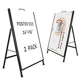 JUNJIAO Heavy-Duty A Frame Sidewalk Sign 24x36 Inch Sandwich Board,Outdoor Poster Stand Portable Folding Store Advertising Display Stand, Black 2 Pack（Frame Only）