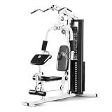 Marcy Home Gym Workout Station, Full Body Exercise and Training Equipment with Preacher Curl Pad, Lat Pulldown, Leg Developer & Weights, White