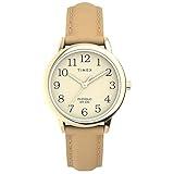 Timex Women's Easy Reader 30mm Watch – Gold-Tone Case Cream Dial with Tan & Blue Leather Strap