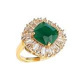 Jean Beau Gold Emerald Green Rhinestone Statement Adjustable Ring for Women Large Engagement Crystal Cubic Zirconia Stackable Rings Prom Wedding Finger Jewelry Gift for Her