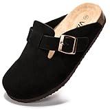 Vayfio Women's Suede Clogs Potato Shoes Cork Footbed Sandals Comfort Mules with Arch Support Slip On Slippers Black 07