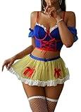 VENUS ALLURE Women's Sexy Princess Lingerie Set - Fairytale Cosplay Fantasy Costume (1- Blue/Yellow, Large)