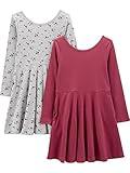 Simple Joys by Carter's Girls' 2-Pack Stretch Rib Dresses, Grey Floral/Plum, 8