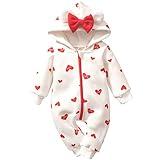 AMAWMW Baby Girl Valentines Day Outfit Newborn Love Heart Hooded Jumpsuit SnowSuit Infant Warm Winter Clothes Gifts Set Stuff