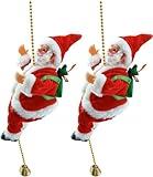 Santa Climbing Rope, 2PCS Funny Electric Santa Claus Musical Climbing Rope Decoration, Climbing Santa On Rope, Climbing Santa Doll Toy Christmas Tree Decorations Hanging Ornaments for Party Home Door