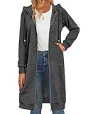 Zeagoo Womens Zip Up Hoodies Long Sleeve Fall Hooded Lightweight Tunic Sweatshirt Oversize Fleece Jacket With Pockets Dark Grey