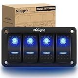Nilight - 90109D 4 Gang Aluminum Rocker Switch Panel Toggle Dash 5 Pin ON/Off Pre-Wired Rocker Switch Blue Backlit Switch for Automotive Car Marine Boat RV,2 Years Warranty