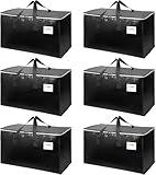 6-Pack Extra-Large Heavy-Duty Moving Bags with Reinforced Handles, Durable Zippers & Waterproof Material — Perfect for Space-Saving, Storage, Shipping and Travel (Black)