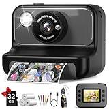 Kids Camera Instant Print, Christmas Birthday Gifts for Girls and Boys, Kids Camera 1080P HD Video Digital Camera, Toddler Toy for 3-12 Years Old, Black