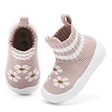 Engtoy Baby Shoes Baby Sock Shoes Baby Walking Shoes Infant Non-Slip Breathable Slippers with Soft Rubber Sole Baby Boys Girls Slip On Sneakers Pink Flower