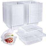 100 Pcs Clear Hinged Plastic Containers with Lids,Individual Cake Slice Containers,Square Plastic Food Container,Disposable Clamshell Take Out Containers for Cakes,Cookies,Pasta,Sandwiches,Salad