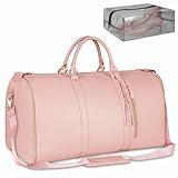 Ytonet Carry On Garment Bag, Large PU Leather Garment Duffle Bag for Women, Waterproof Convertible Garment Bags for Travel with Shoe Pouch, 2 in 1 Hanging Suitcase Dress Suit Travel Bags, Pink