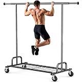 HOKEEPER Clothes Rack Collapsible Clothing Garment Rack Capacity 525LBS Clothing Racks on Wheels Heavy Duty Rolling Clothes Rack for Hanging Clothes for bedroom, Commercial, Black 22"D x 75"W x 71"H