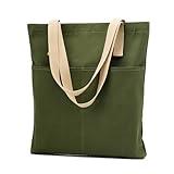 REDSINDA Canvas Aesthetic Tote Bag with Zipper and Pockets Grocery Shopping Bag Small Simple Work Tote Bag for Women Men (Green)