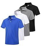 TAGIHOO 4 Pack Boys Mesh Athletic Polo Shirt Quick Dry Golf Moisture Wicking Active Short Sleeve for Youth(B/W/G/BL,M)