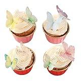 YOcity 40Pcs Wafer Paper Butterfly Cupcake Cake Toppers Edible Butterflies for Cake Decorations Colorful Butterfly for Wedding Birthday Party Cupcakes Decorating Supplies(Mix Color Size)