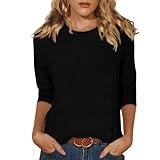 slqdgmryz 3/4 Length Sleeve Womens Tops Casual Round Neck Loose Tee Shirts Three Quarter Length Shirts Lightweight Solid Tunic Tops 3/4 Sleeve Tunic Tops for Women Spring Shirts for Women 2024 Black