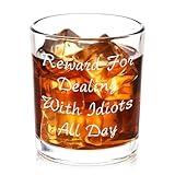 Futtumy Reward For Dealing With Idiots All Day Whiskey Glass, Funny Gifts for Men Coworker Friend Husband Boss Him, Novelty Old Fashioned Glass for Christmas Fathers Day Bosses Day Birthday, 10 oz