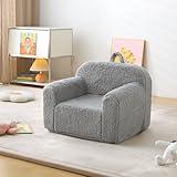 MAMAJOVE Kids Chair Comfy Toddler, Soft Baby Chair for Boys & Girls, Portable Toddler Reading Armchair with Removable Washable Sherpa Cover, Grey