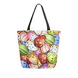 Naanle Easter Canvas Tote Bag Large Women Casual Shoulder Bag Handbag, Colorful Easter Eggs Reusable Multipurpose Heavy Duty Shopping Grocery Cotton Bag for Outdoors.