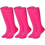 Haysandy 3 Pairs Soccer Socks Bulk Baseball Sock Youth High Long Tube Softball Football Team Boys Girls Adults Sport Sock(Hot Pink,L)