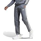 adidas Men's Essentials Fleece Open Hem 3-Stripes Pants, Dark Grey Heather, Large