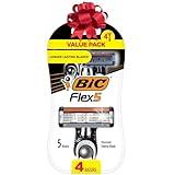 BIC Flex 5 Disposable Men's Razors, Precision Edging Blade & Ergonomic Anti-Slip Grip, Great Stocking Stuffer for Him, 4 Count