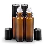 sungwoo 4 Pack Essential Oil Roller Bottles Stainless Steel, 10ml Amber Glass Roller Bottles with Caps for Travel, Perfume and Lip Gloss
