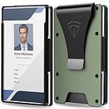 Wallet for Men with Transparent ID Card Holder - Slim Mens Wallet with RFID Blocking Technology - 15 Card Holder Capacity - Metal Money Clip for Bill Holder - Box Packaged - Gift for Him(Army Green)