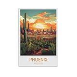 CNAHEIX Phoenix City Arizona Vintage Travel Poster Sunset 12x18inch(30x45cm) Canvas Wall Art Print Painting for Wall Decor Living Room Bedroom