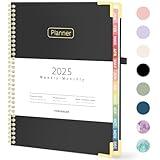 Forvencer 2025 Planner, Hardcover Weekly and Monthly Planner, January 2025 - December 2025, 8.5" x 11", Spiral Calendar Planner with Tabs, Exquisite Daily Organizer Notebook with Inner Pocket, Agenda Journal for Office Home School, A4 Size, Black