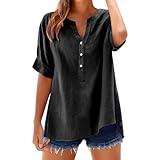 Early Prime The Day Deals 2025 Women Long Sleeve Summer Tops Women's Linen Blouses Spring+Deals Womens Button Down Safari Shirt Womens Cotton Blouses Dressy Casual Linen Women Black 3X-Large