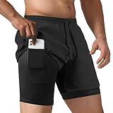 NIMOJIRO Men's 2 in 1 Running Shorts Workout Athletic Shorts Outdoor Sports with Liner Lightweight Training Yoga Gym Shorts with Phone Pockets Black M