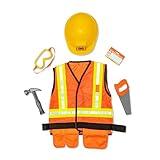 Melissa & Doug Construction Worker Role Play Costume Dress-Up Set (6 pcs) Frustration-Free Packaging - Pretend Construction Worker Outfit, Construction Worker Costume Set For Kids, Toddlers Ages 3+