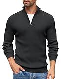 COOFANDY Men's Quarter Zip Up Sweaters Slim Fit Lightweight Pullover Mock Neck Long Sleeve Polo Sweater, Black, Medium