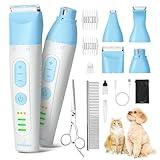 SUPRENT Dog Grooming Kit, 4 in 1 Quiet Pet Clippers for Grooming Supplies, Cordless Cat Paw Trimmer Dog Nail Grinder, Professional Long Hair Shaver Set for Cat Matted Hair and Small Dogs Blue