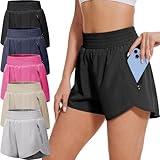 BALENNZ Women's 5 Pack Athletic Workout Shorts with Zipper Pockets Activewear Elastic Waist Gym Running Shorts,Medium