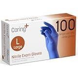 Caring Nitrile Exam Gloves (100ct), Powder Free and Not Made with Natural Rubber Latex, Gloves for Medical Use, Cleaning, Food Prep and More, Large