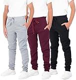 Real Essentials 3 Pack: Boys Youth Teen Active Athletic Basic Soft Kids Sports Fleece Jogger Soccer Track Gym Running Slim Pajama Sweatpants Casual Pantalones Winter Pockets-Set 2,L(14-16)