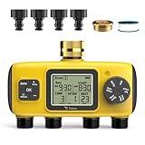 TRJZWA 4 Zone Water Timer for Garden Hose, 4 Outlets Sprinkler Timer for Watering with Brass Inlet,Rain Delay/Automatic/Manual Irrigation System for Garden Sprinkler Controller for Lawn Yard Garden