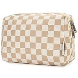 Narwey Checkered Makeup Bag Travel Cosmetic Bag Organizer Toiletry Bag Make Up Bags with Compartments for Women Girls (Large, Light Checkerboard)