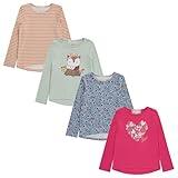 Girls Long Sleeve Fall Graphic Tops, School & Sports Tees, 4 Pack Multiple Pattern Tshirts, RASP,10/12