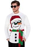 Men's Christmas Sweater Novelty Xmas Snowman Knitted Pullover Loose Fit Holiday White 3D Graphic with Belt L