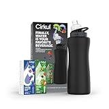 Cirkul 32oz. Matte Black Stainless Steel Water Bottle Starter Kit with Black Lid and 2 Flavor Cartridges (1 LifeSip Blueberry Grape, 1 GoSip Kiwi Berry) Zero Calories and No Sugar