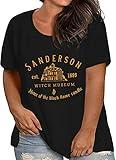 Women Plus Size Graphic Halloween Hocus Pocus T-Shirt Vintage Sanderson Witch Museum Short Sleeve Fall Tops for Wemen(Black 2XL)