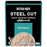 Better Oats Original Steel Cut Oatmeal Packets, Original Flavor,Instant Oatmeal Packets with Steel Cut Oats and Flax Seeds, Quick Oatmeal Pouches Ready in 2.5 Minutes, Box of 10 Pouches (Pack of 6)