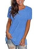 Saloogoe Plus Size Tops for Women 2025 Tshirts Shirts Loose Fitting Clothing Blue 3XL