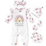 Aalizzwell Newborn Baby Girls Floral Romper Infant Fall Winter Clothes Coming Home Outfit New Here I Am Rainbow NB Clothing