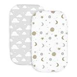 100% Organic Cotton 2 Pk of Bedside Sleeper Bassinet Fitted Mattress Sheets for Mika Micky, Baby Delight, Ronbei, Chicco, KoolerThings, Cloud Baby, AMKE, Angelbliss, Maxi-COSI, Arm's Reach, More. Sky